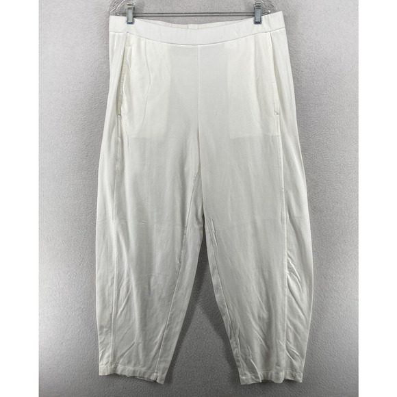EILEEN FISHER Pants L Stretch Organic Cotton Jersey Carrot Tapered Ankle White - Picture 1 of 13